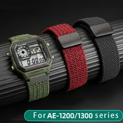 Nylon Braided watchband for Casio AE-1300 AE-1500 AE-1200 Series Nylon Braided watch Strap 18mm Elastic magnetic Wristband