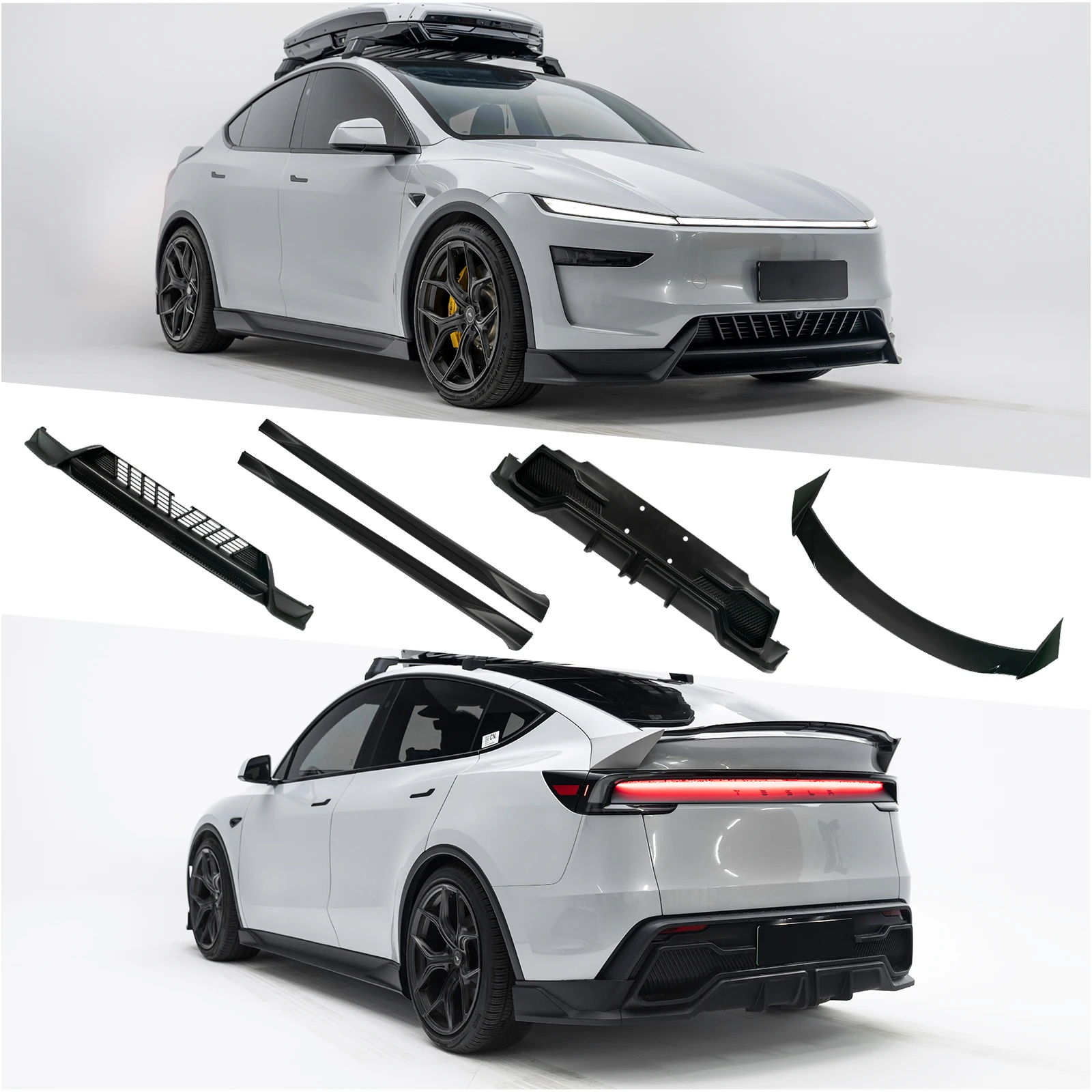 

For Tesla Model Y Juniper 2025 Car Front Shovel Front Lip Side Skirts Spoiler Car Exterior Kit Body Bumper Splitter Accessories