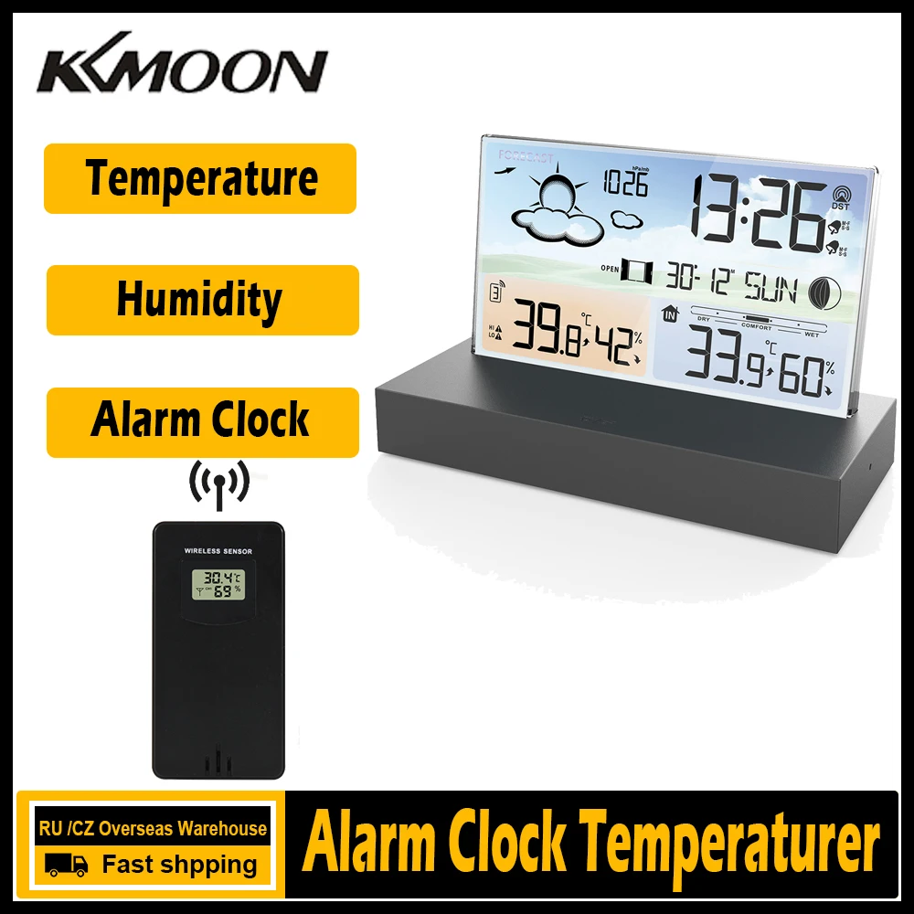 Fanju شفافة محطة الطقس الزجاج اللون شاشة ميزان الحرارة الرطوبة الالكترونيات سطح المكتب ساعة الطاولة توقعات الطقس #1