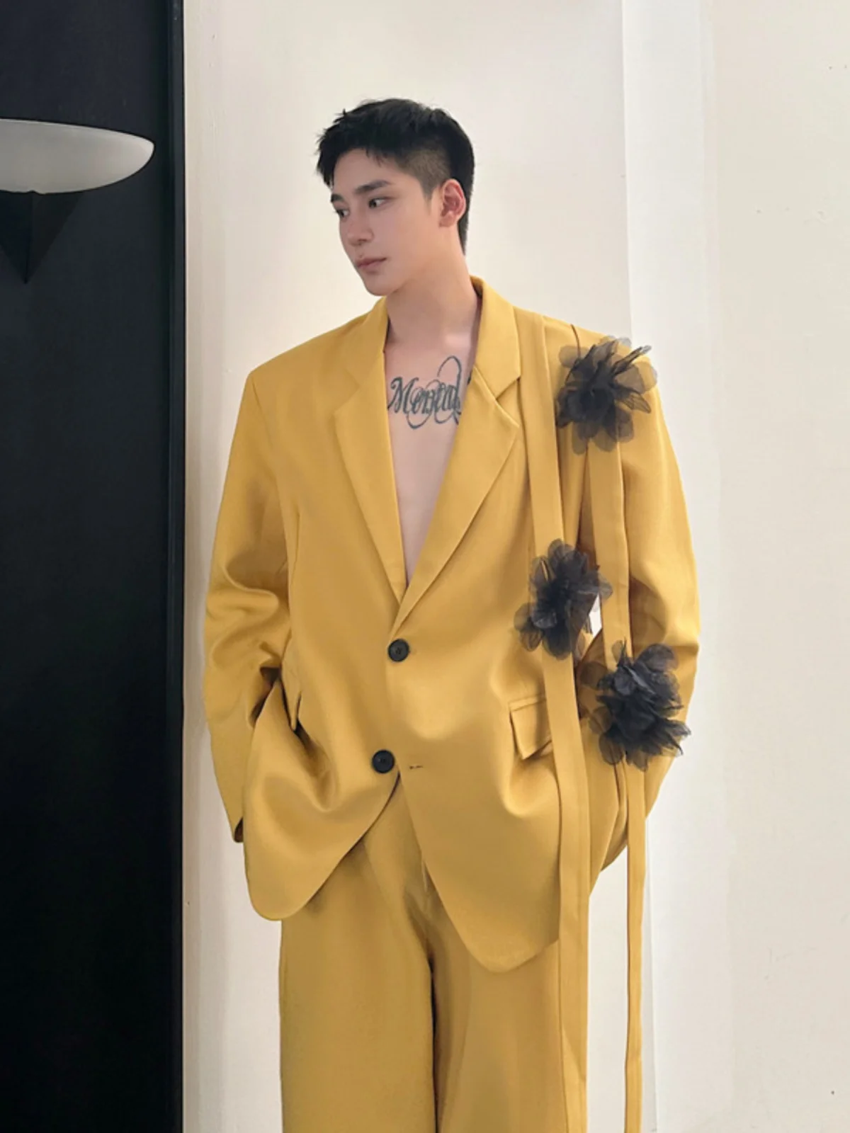 

Sle Loose Men's Suit Set Bar Nightclub Faionable Outerwear Stage Performance Two-Piece Set Spring Autumn Wear