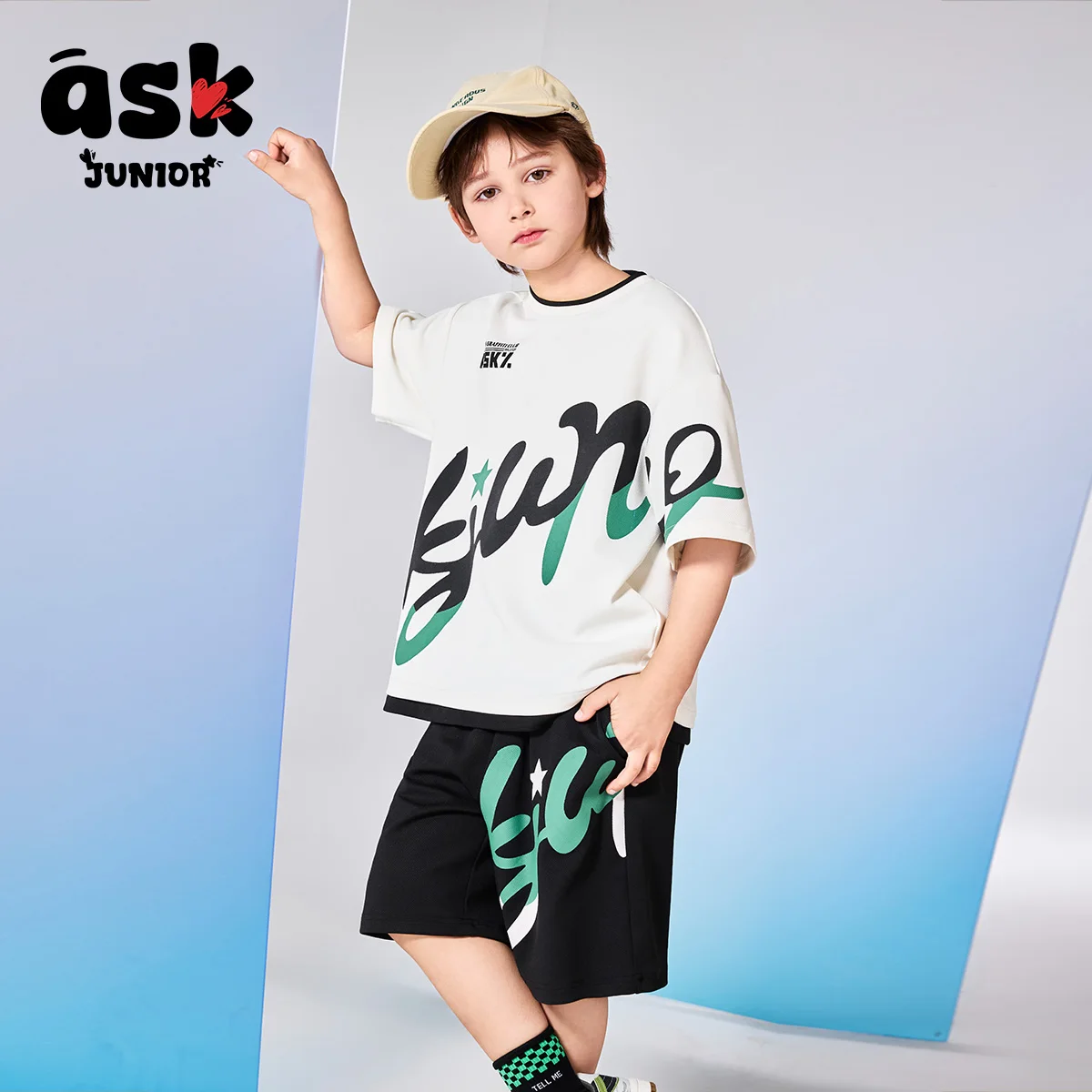 اسأل مجموعة الأطفال الصغار الصيف الأطفال المتوسطة وكبار السن قصيرة الأكمام تي شيرت الرياضة عارضة السراويل في سن المراهقة الفتيان قطعتين مجموعة #2