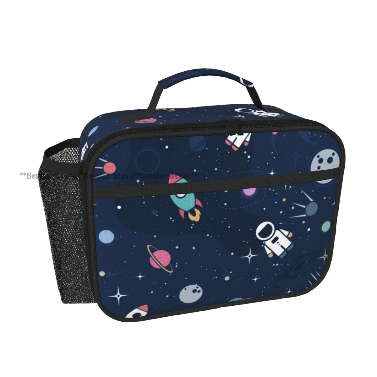 Hand Tote Insulated Lunch Bag Space Cute Astronaut Spaceship Rocket Thermal Bento Box Handbag for Picnic