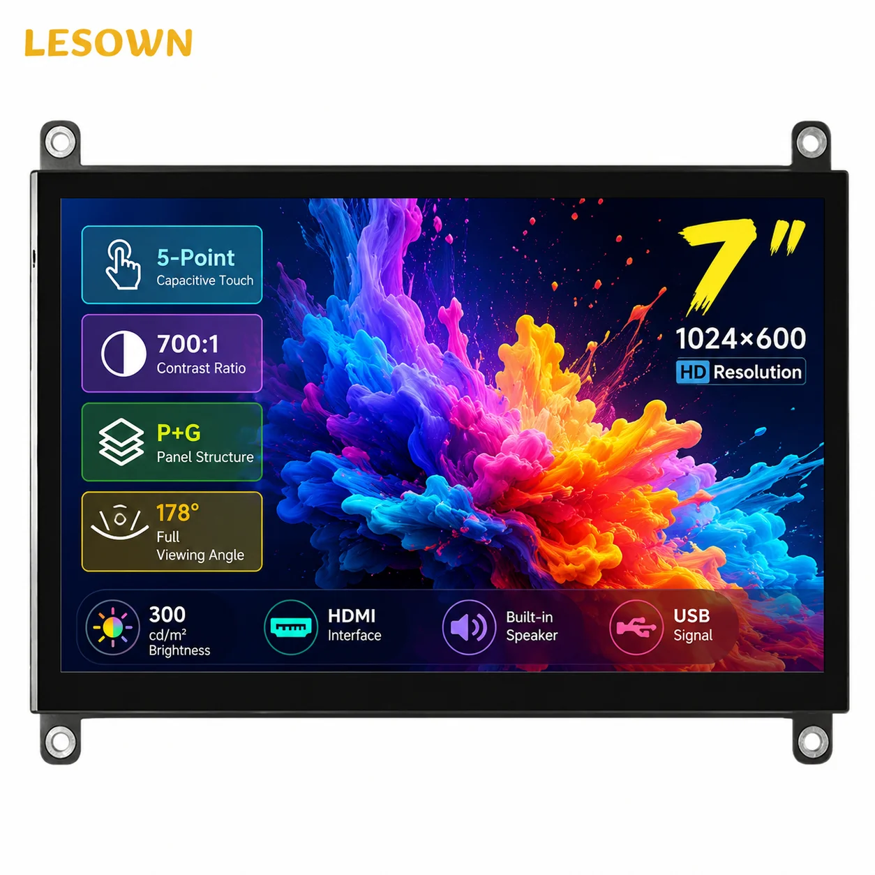 LESOWN 7" Integrated Display Module Capacitive Touch Plug and Play Open Frame HDTV microUSB for DIY Project