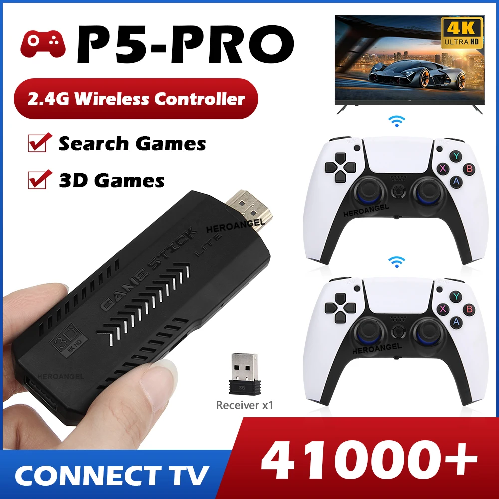 جديد P5-Pro 4K GameStick الرجعية لعبة فيديو وحدة التحكم 2.4 جرام اللاسلكية تحكم HDTV 64 جرام/128 جرام 30000/40000 ألعاب ل PSP/PS1/GBA/N64