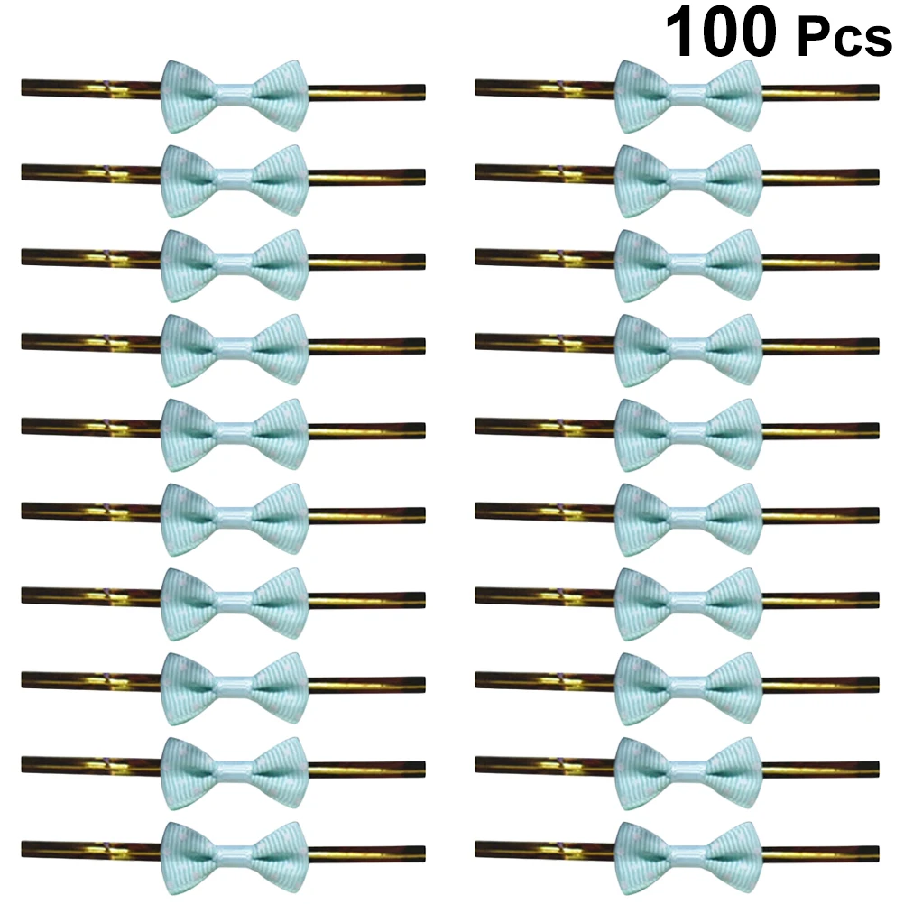

100 PCS Candy Wired Ribbon Bow Tie Packing Baking Packaging Tape Blue Sealing Ties