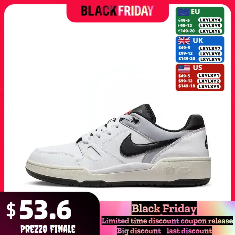 Nike Full Force Low Moda Cómodo Casual Deportes A prueba de golpes Resistente al desgaste Estilo universitario Zapatos de skate Hombre Negro Blanco