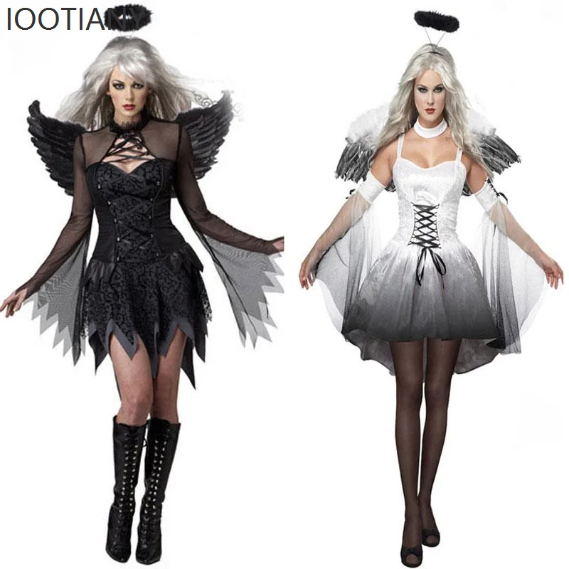 

.Halloween Cosplay Dark Angel Costume Womens Decoration Adult Game Uniform Evil Angel Ghost Bride Cosplay Costume Dress New 2025