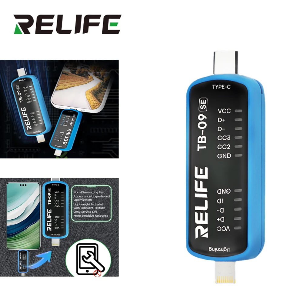 

RELIFE TB-09 SE Charging Port Tester For Lighting Type-C Dual Plugs Rapid Testing Fault Detection Phone Repair Tool