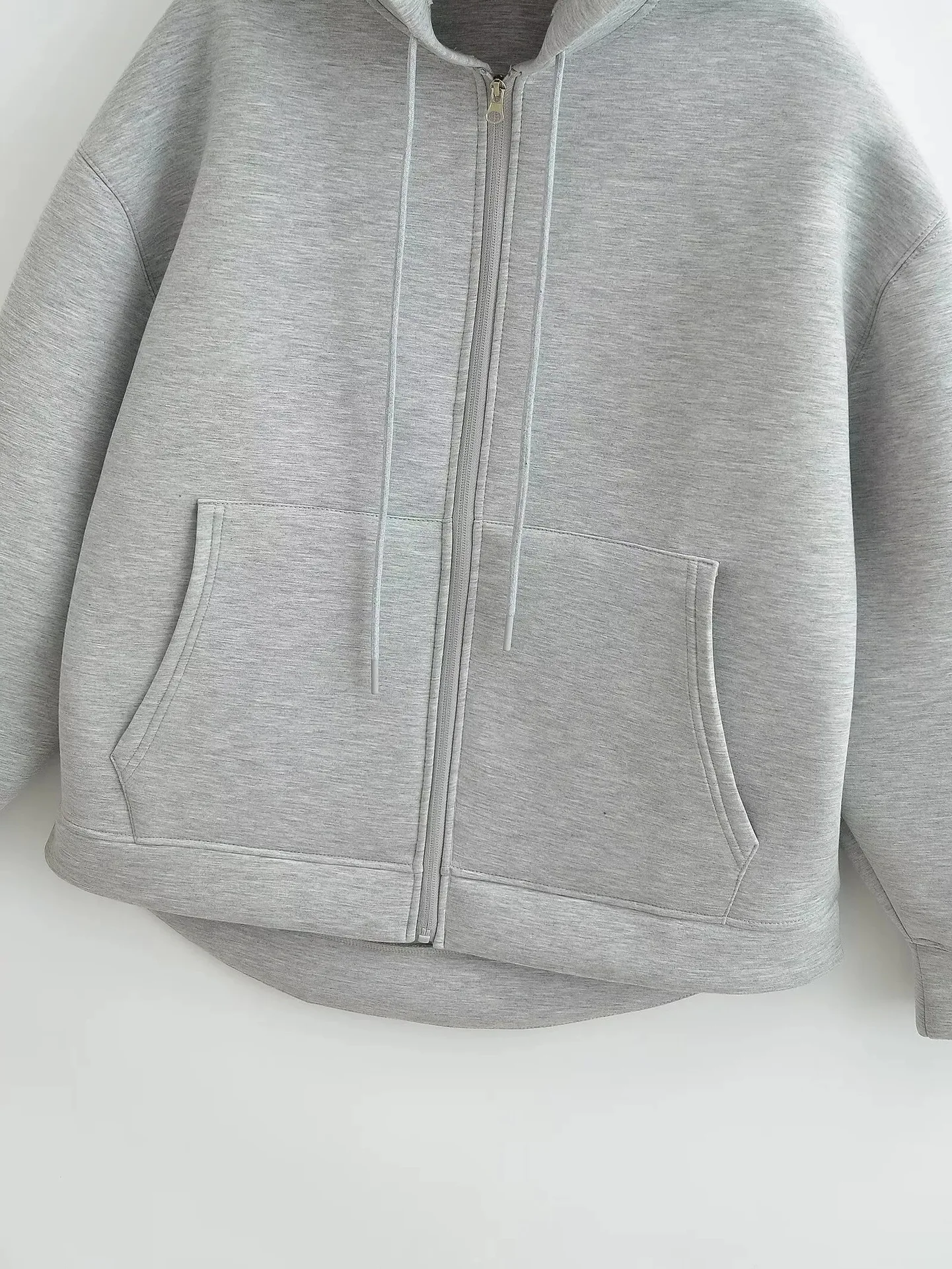 Herbstliche Damen-Freizeitjacke mit Kapuze, lockerer Oversize-Schnitt, Reißverschluss-Hoodie, Sweatshirt, einfarbiger Mantel, schicke Oberbekleidung für Bürodamen, Oberteile – Detail 5