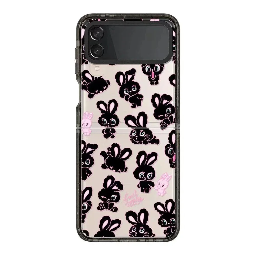 

Black Border Acrylic Rabbit Heart Phone Case for Samsung Galaxy Z Flip 5 4 3 Back Cover for ZFlip3 ZFlip4 ZFlip5 Hard Case Shell