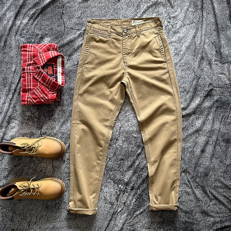 American Vintage Casual Amekaji Heavyweight 100% Cotton Thick Autumn Winter Solid Color Canvas Straight Washed Workwear Pants