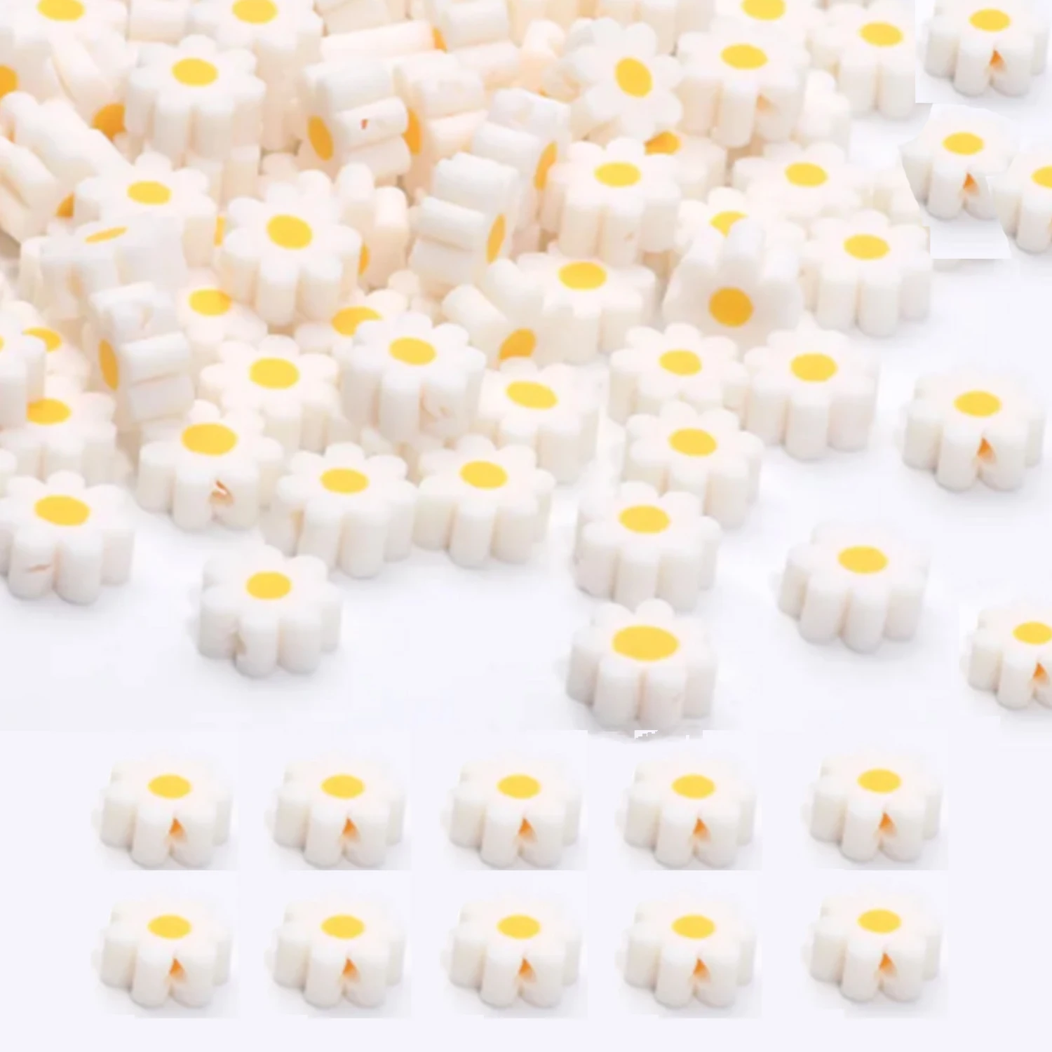 50/100/200pcs 9mm Cute White Daisy Beads Polymer Clay Beads For Jewelry Making DIY Bracelet Necklace Earrings Craft Accessories