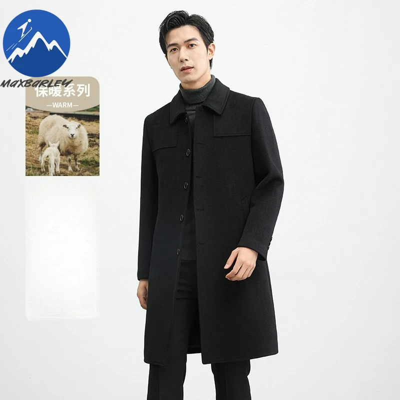 Maxbarley Premium Wool Overcoat Men Winter Mid Length Outdoor Office Windproof Wool Jacket Business Casual Thicken Fashion Coat