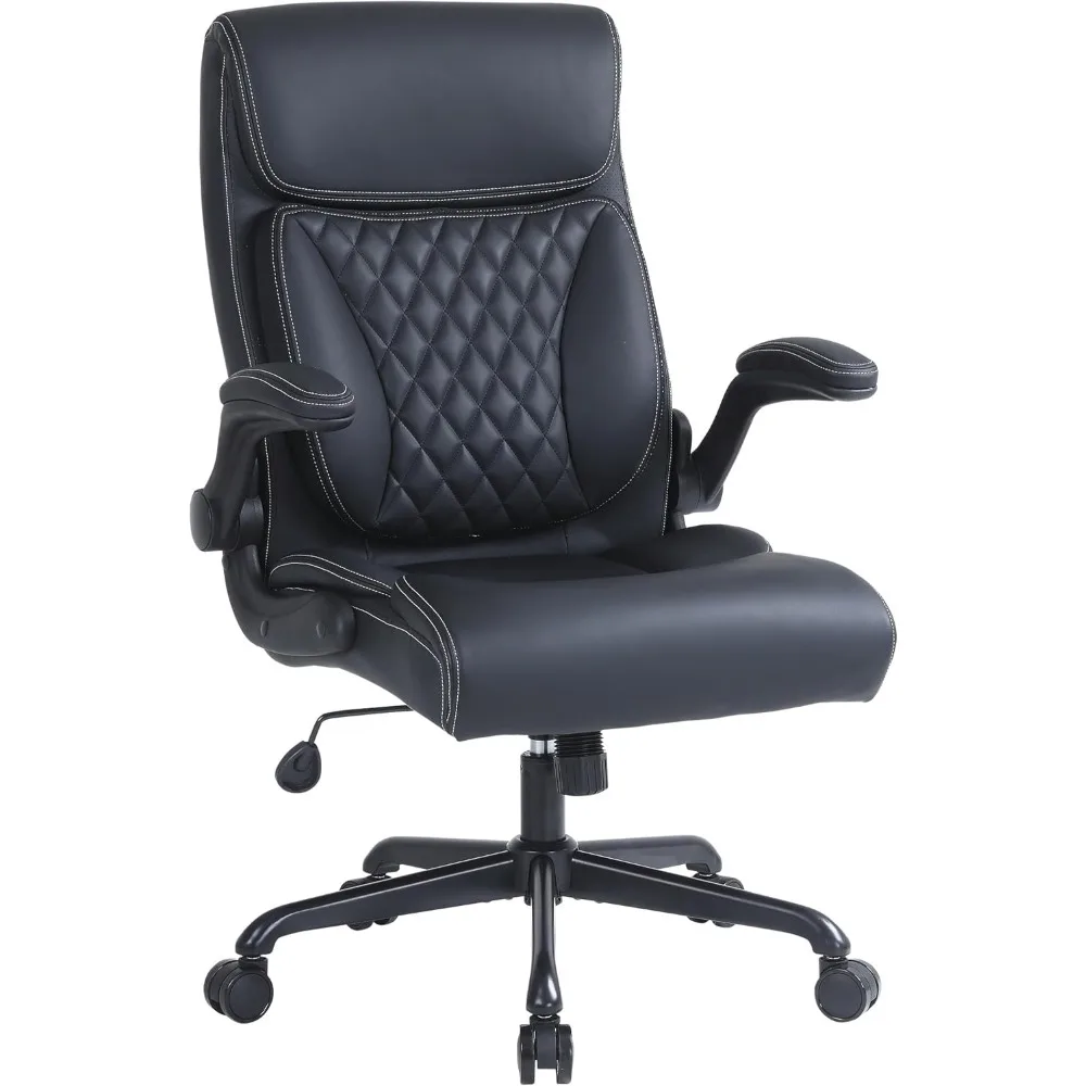 

Executive Office Chair, Pu Leather Ergonomic Computer Desk Chair With Lumbar Support, Flip-Up Armrests And Adjustable Height,