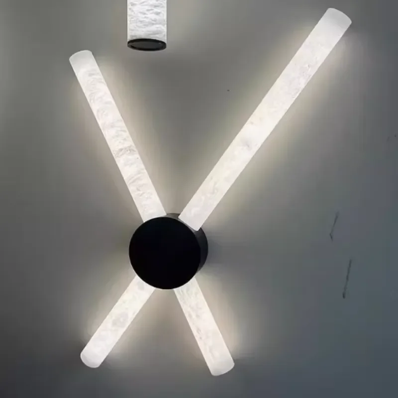 Cross Tube Marble Wall Lamp Matt Black Steel Base Decoration Bar Background Sconce Hallway Crucifix Marble Wall Light
