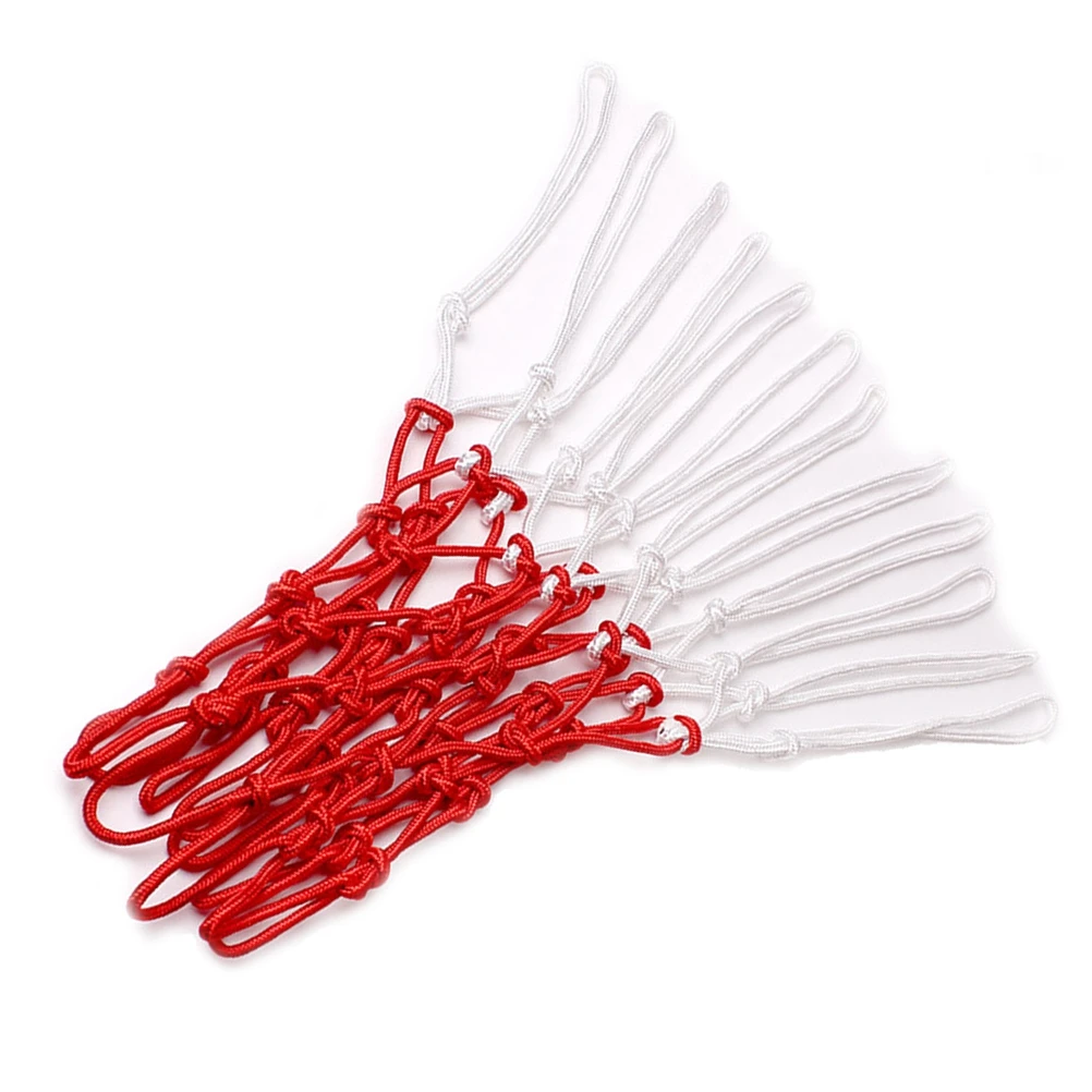 Rede de basquete de nylon vermelha, 12 laços, resistente ao desgaste, à prova de intempéries, para substituição de aro de basquete padrão, ambiente externo e interno