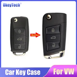 OkeyTech-funda plegable para llave de coche, carcasa para 3 botones para Volkswagen modificada de mando a distancia, Jetta, Seat, Skoda, alta calidad