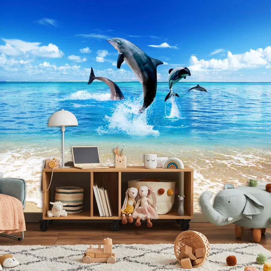 Removable Peel and Stick Wallpaper Accept for Living Room Decoration TV Sofa Sea Animal Contact Wall Papers Home Decor Sticker