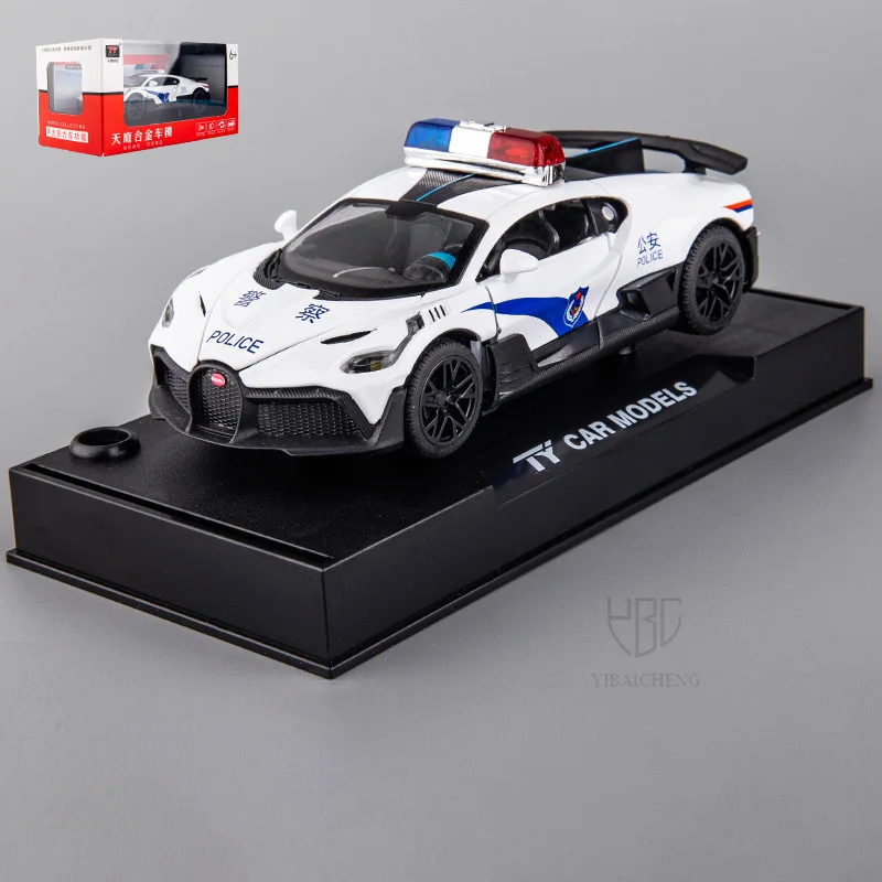 1/32 Alloy Diecast Bugatti DIVO Model Car Toy Metal Police Miniature Vehicle Series 2 Doors Opend Pull Back Cars Boys Collection