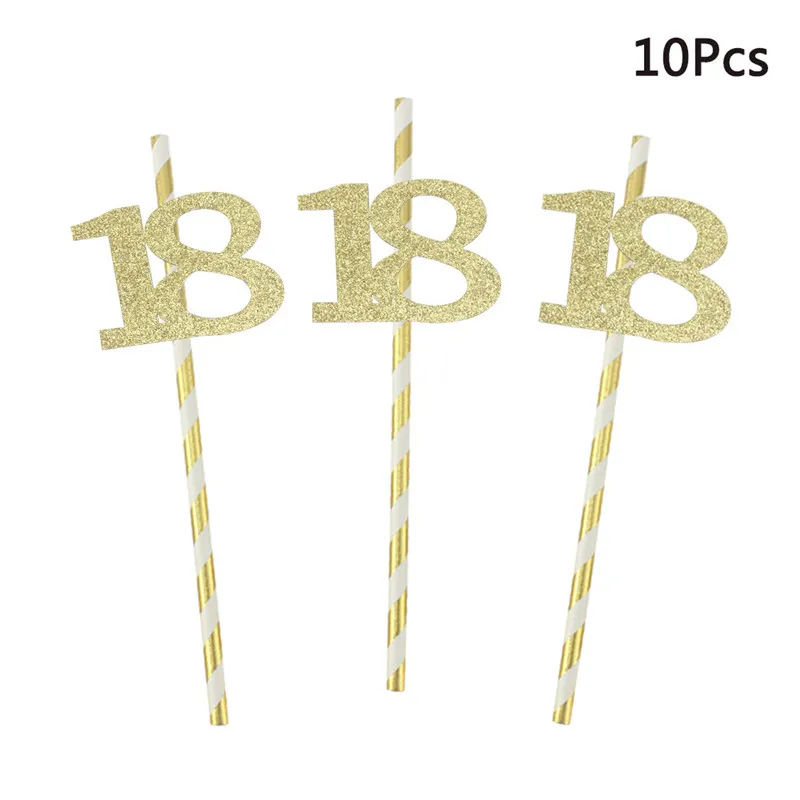 10pcs Paper Straw With Number 16 18 21 Anniversary Drink Straws 16th 18th 21st Birthday Party Decoration Supplies  Juice straw