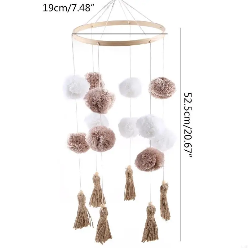 E06f nórdico cuna bebé madera sonajón móvil colorido pom pom bola pelota pelota pelaje viento