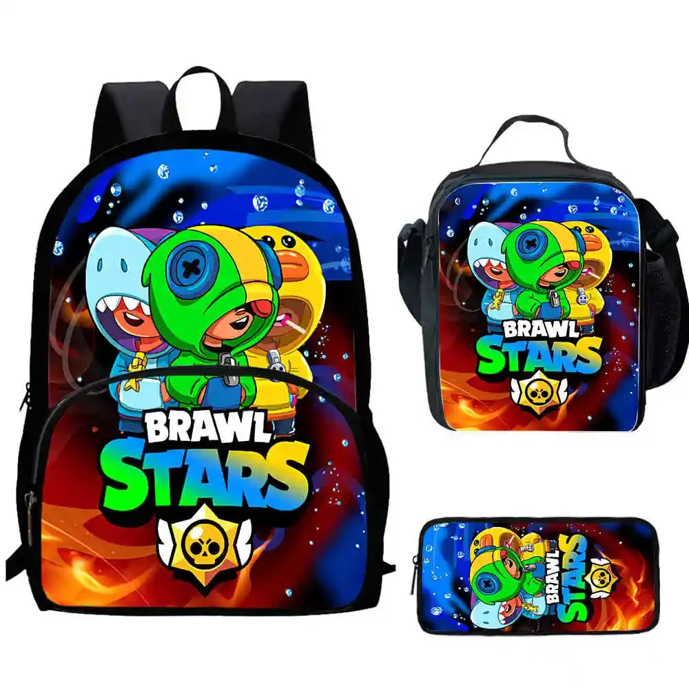 Anime Mochila B-rawl Child Backpack with Front Pocket,Lunch Bags,Pencil Bags for Aged 5-10 ,Cartoon School Bags for Boys Girls