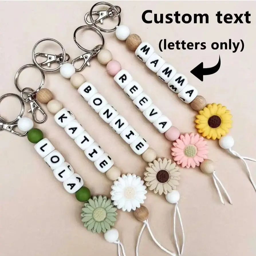 1 x individueller Gänseblümchen-Schlüsselanhänger, personalisierter Namens-Schlüsselanhänger, Schultaschen-Etikett, Geschenk für Freunde, Urlaubssouvenir