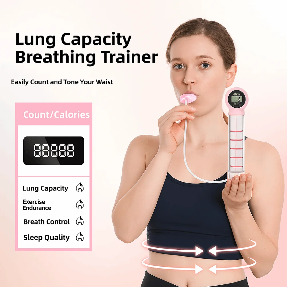 مع جهاز تمرين التنفس العدادي، تحسين ميزة الجلد، شاشة رقمية، دمبل التنفس العميق #3