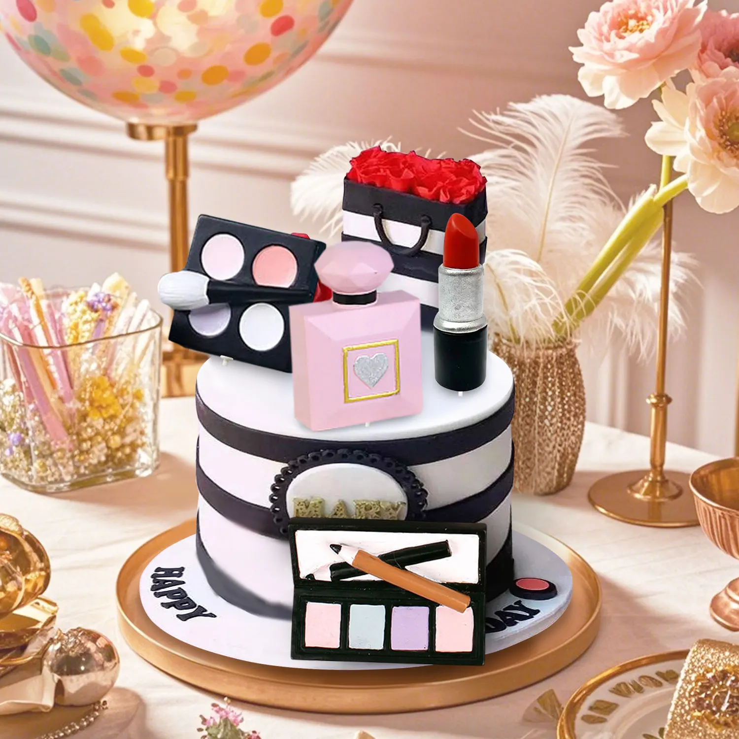 4Pcs Cosmetics Cake Decoration Lipstick Eye Shadow Perfume Powder Set Girls Birthday Party Makeup Prom Supplies view 5