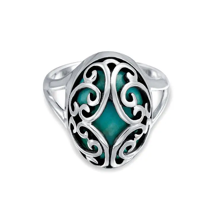 

Elegant Birthdaystone 925 Silver Bohemian Turquoise Cabochon Ring for Women