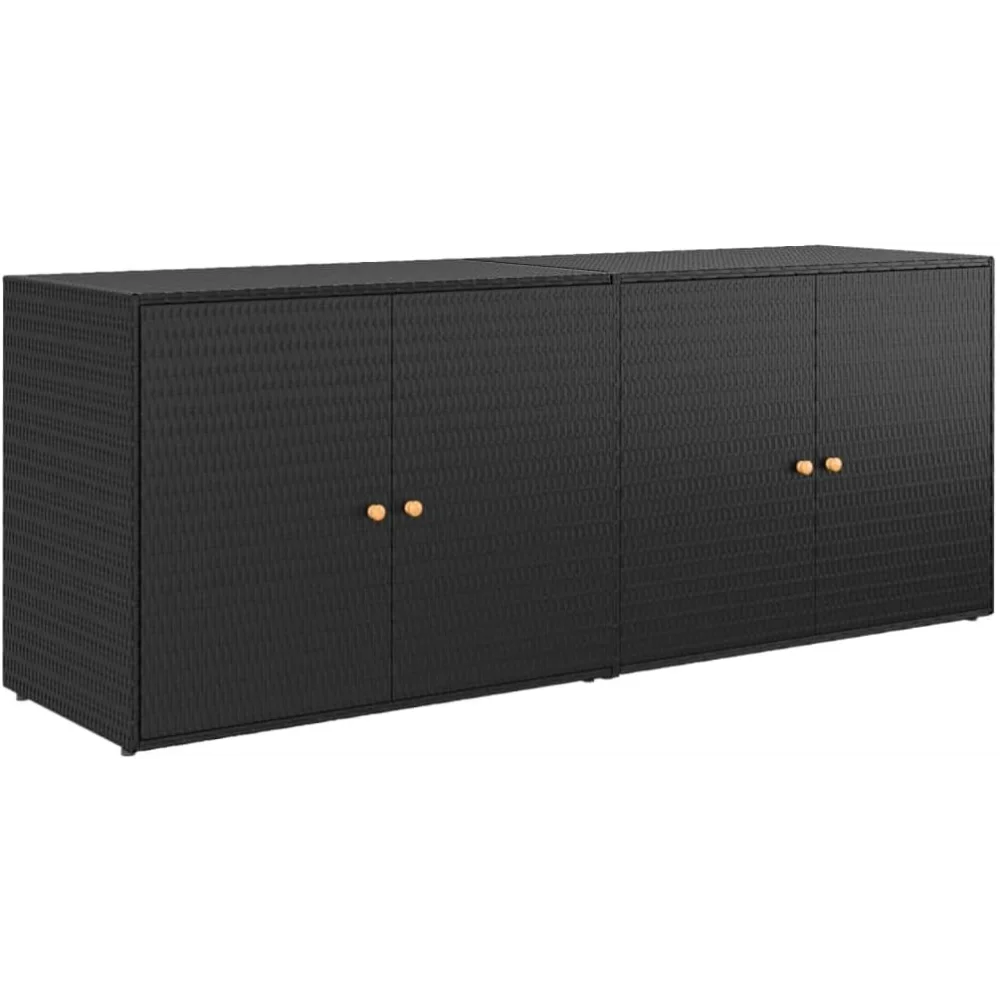 Wicker Garden Storage Cabinet, Rattan Patio Storage Cabinet, PE Rattan Storage Container for Patio Furniture Cushions Tools