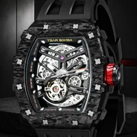 TSAR BOMBA TB8208CF Men's Tonneau Automatic Mechanical Skeleton Watch, Carbon Fiber Bezel, Sapphire Crystal, 50M Water Resistant photo 1