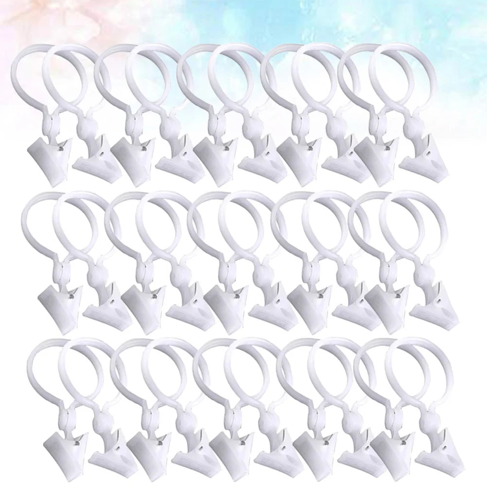 

30pcs 12X6Cm Bath Curtain Clips Plastic Round Rings For Shower Privacy Waterproof Bathroom Accessories White Curtain Clasps