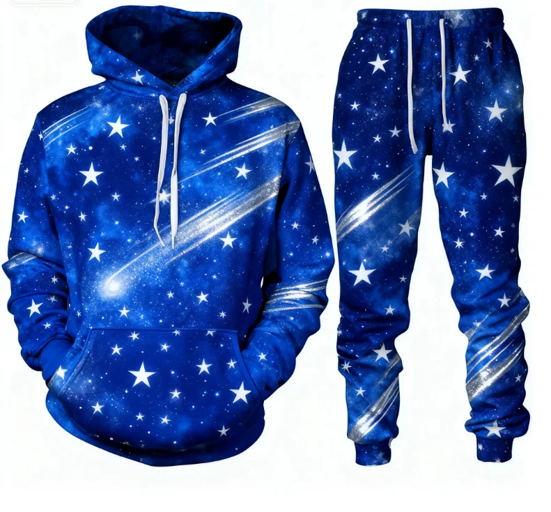 Men's Tracksuit Set Star Universe Galaxy Planets 3D Print Casual Hoodie Pants 2pcs Sets Oversize Pullover Men 2PCS Jogging Suits