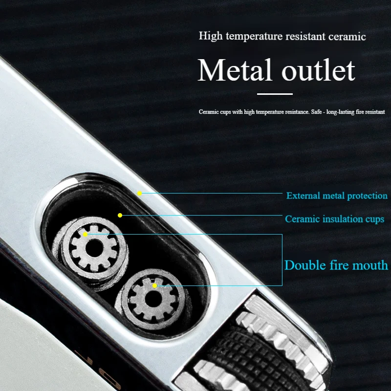 Jobon Creative Blue Flame Dual Jet Refillable Gas Lighter with Visible Gas Tank, Safety Lock, Wholesale image 3