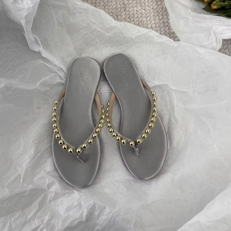 Fashion Pearls Beach Flip Flops for Women 2025 Summer Clip Toe Flat Slides Sandals Woman Comfortable Non Slip Outdoor Slippers view 4