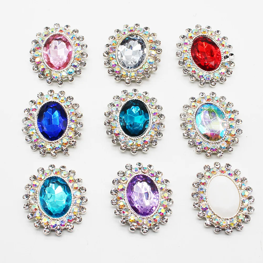 5pcs/Batch 30*25mm Best-Selling New Silver Pointed Bottom Oval Metal Rhinestones for Decorating Clothes and Skirts, Accessories