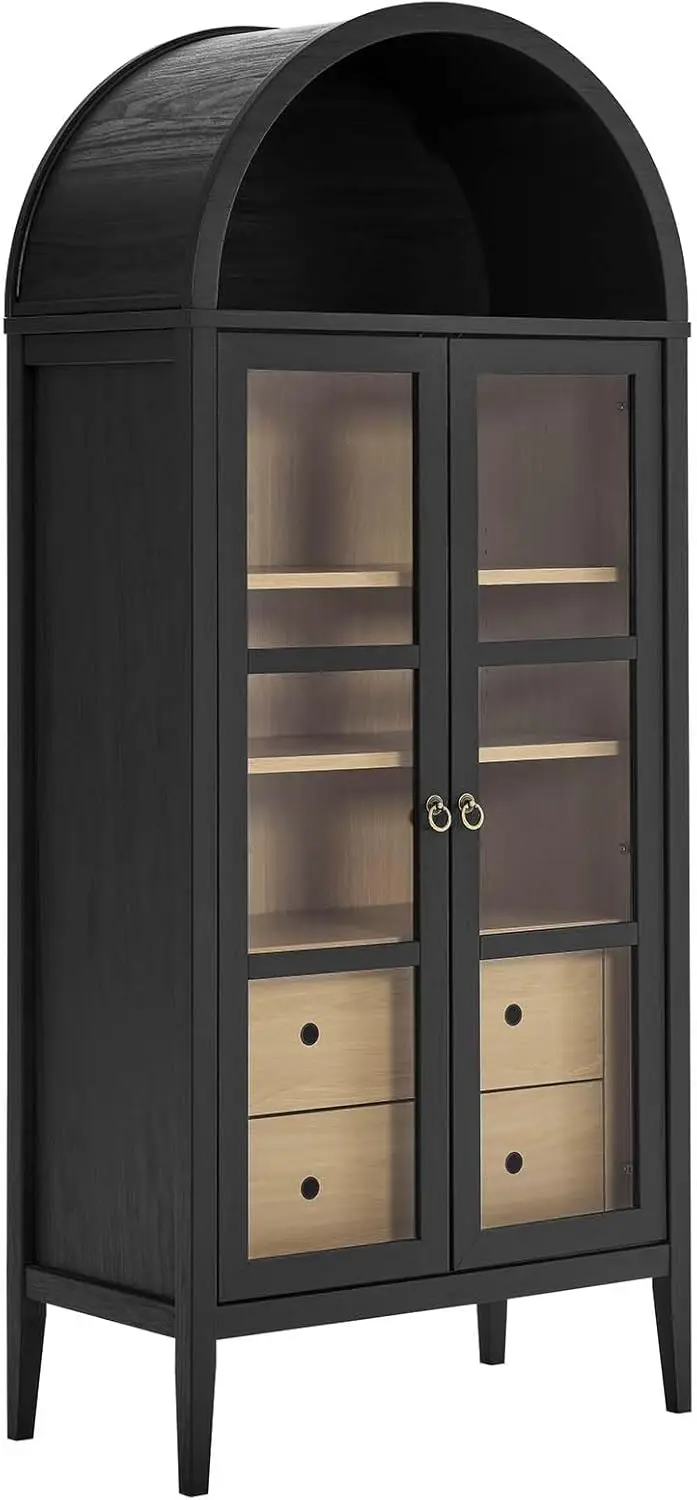 -6639  Nolan Tall Arched Storage Display Cabinet, Black Oak