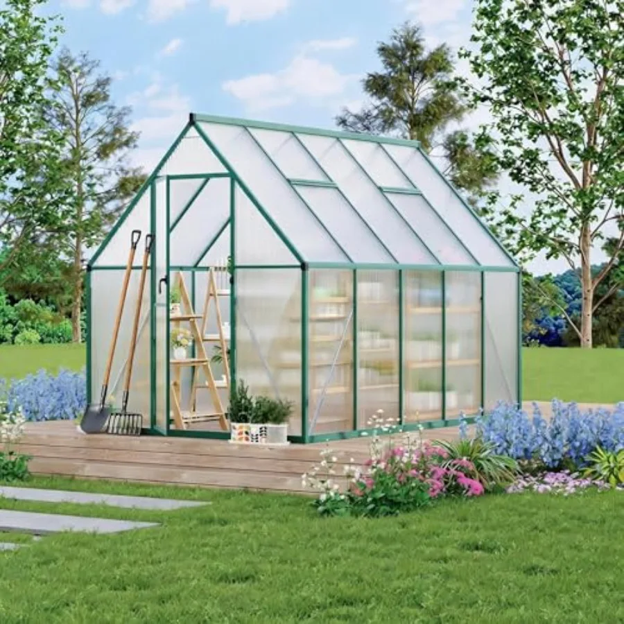 Feet house for Outdoors, Polycarbonate house with Roof Vent, Lockable Door, Aluminum Walk-in Houses for Outside Garden Backyard
