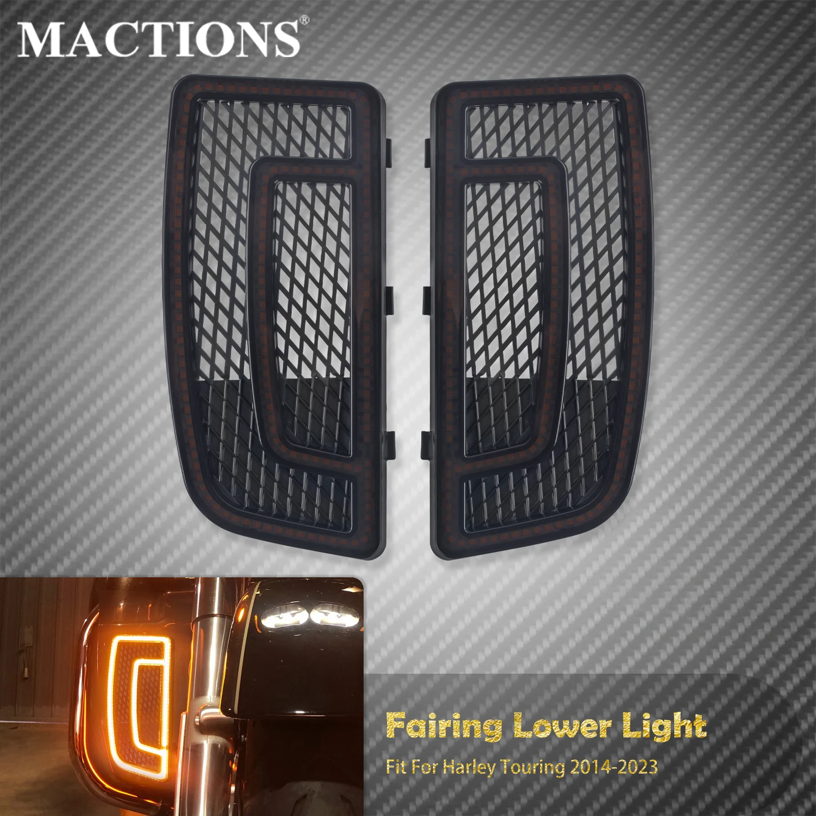 

Motorcycle LED Fairing Lower Grills Light Turn Signal Running Lamp For Harley Touring Road King Electra Street Glide 2014-2023
