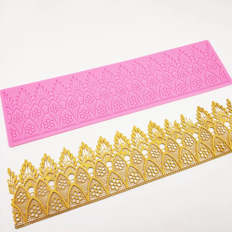 Lace Mat Exquisite Flower Pattern Silicone Lace Fondant Mold Wedding Birthday Cake Edge Decoration Tool Sugarcraft  K987