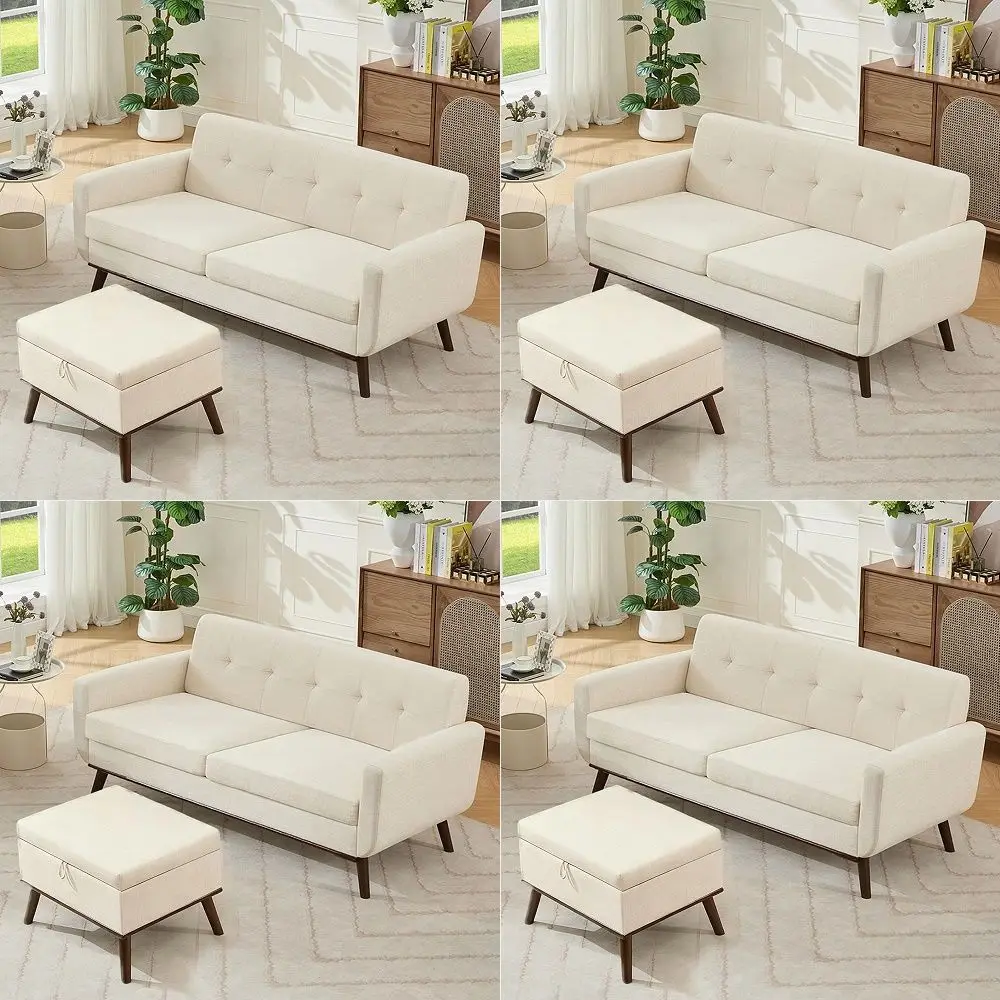 

Living Room Furniture Sets, Standard amp Ottoman, Mid Century Modern Decor Sofa Couches, Button Tufted Upholstered Furniture, B