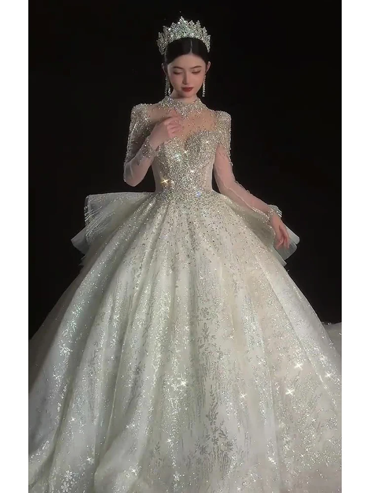 Vestido De novia De manga larga De gama alta, novedad De 2024, vestido De baile De novia, princesa francesa De la industria pesada, exquisito