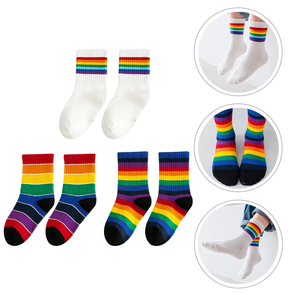

Kids Rainbow Cotton Bright Striped Comfortable Soft Durable Stretchy Machine Washable Gift for Children Baby Boy Girl