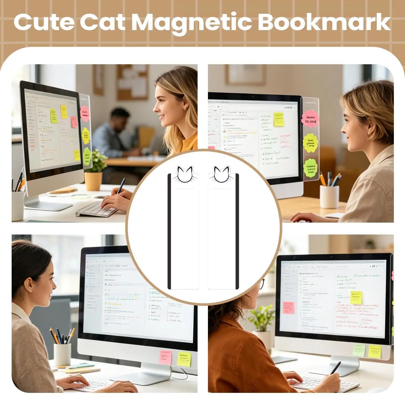 Monitor Side Memo Board 2 Pieces Acrylic Cat Face Reusable Computer Screen Sticky Note Holder For Busy Professionals Students