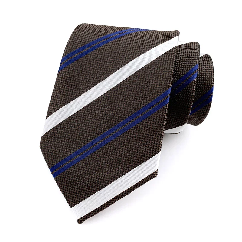 Luxury 8CM Mens Ties Necktie Brown Color Stripes Plaid Ties For Man Groom Jacquard Woven Neck Tie For Business Wedding Party