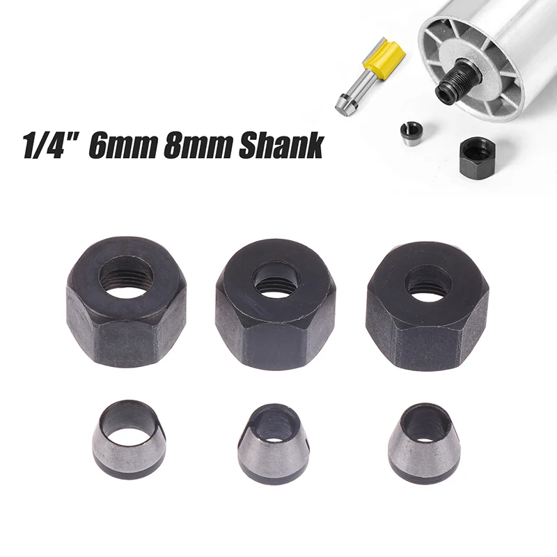1 Set Electric Router Milling Cutter Parts 6mm 6.35mm 8mm Collet Chuck Engraving Trimming Machine With Nut Router Bit Adapter