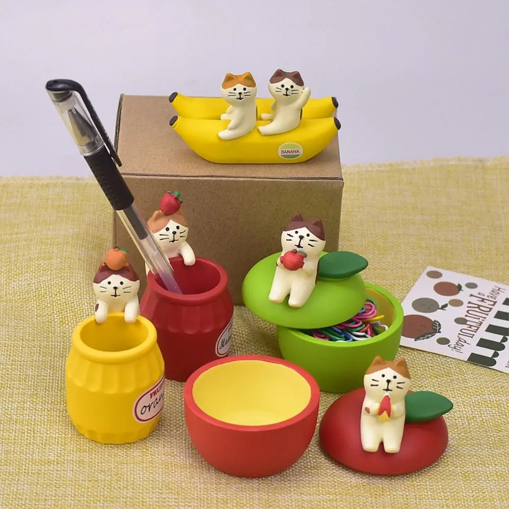 japones cat pen holder organizador de resina de frutas de mercearia armazenamento de mesa decoracao de mesa recipiente de papelaria 01