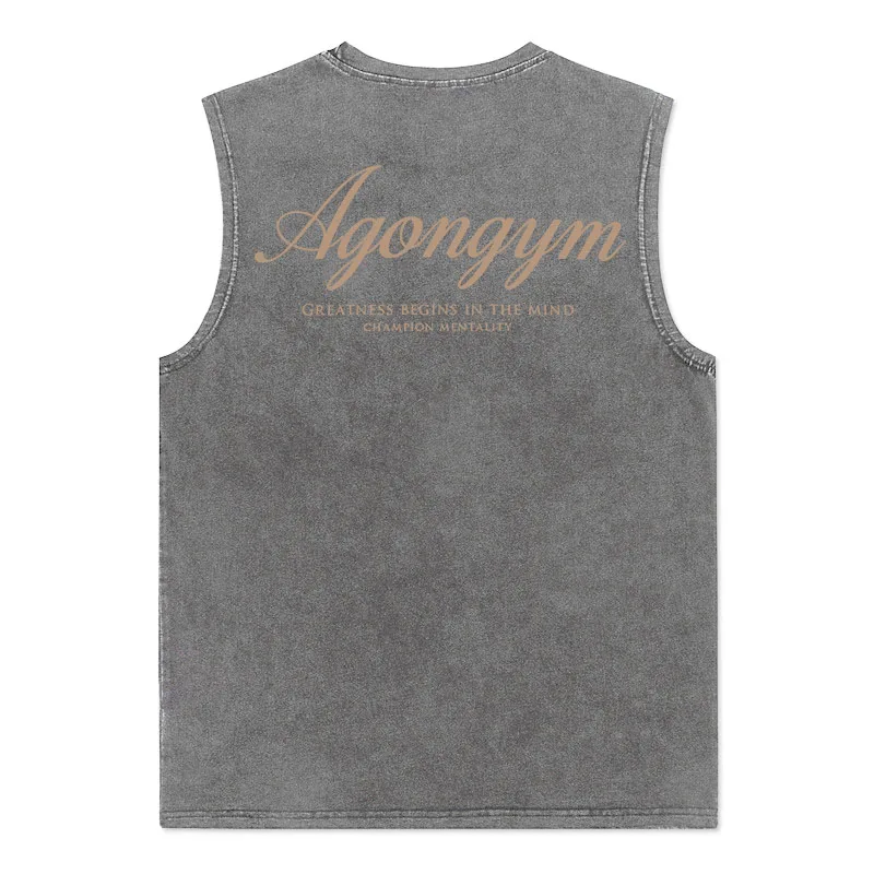 Vintage Acid Washed Agongym Grafik-Tanktop für Herren, locker geschnittenes ärmelloses Muskelshirt, Fitness-Bodybuilding-Trainingsweste, Sportshirt – Detail 7