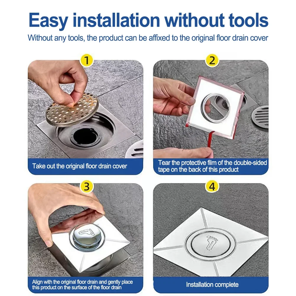 9.8cm*9.8cm Bathroom Sink Drain Touch Top Cover Built-in Filter Collects Hair Convenient Design Long-lasting Performance